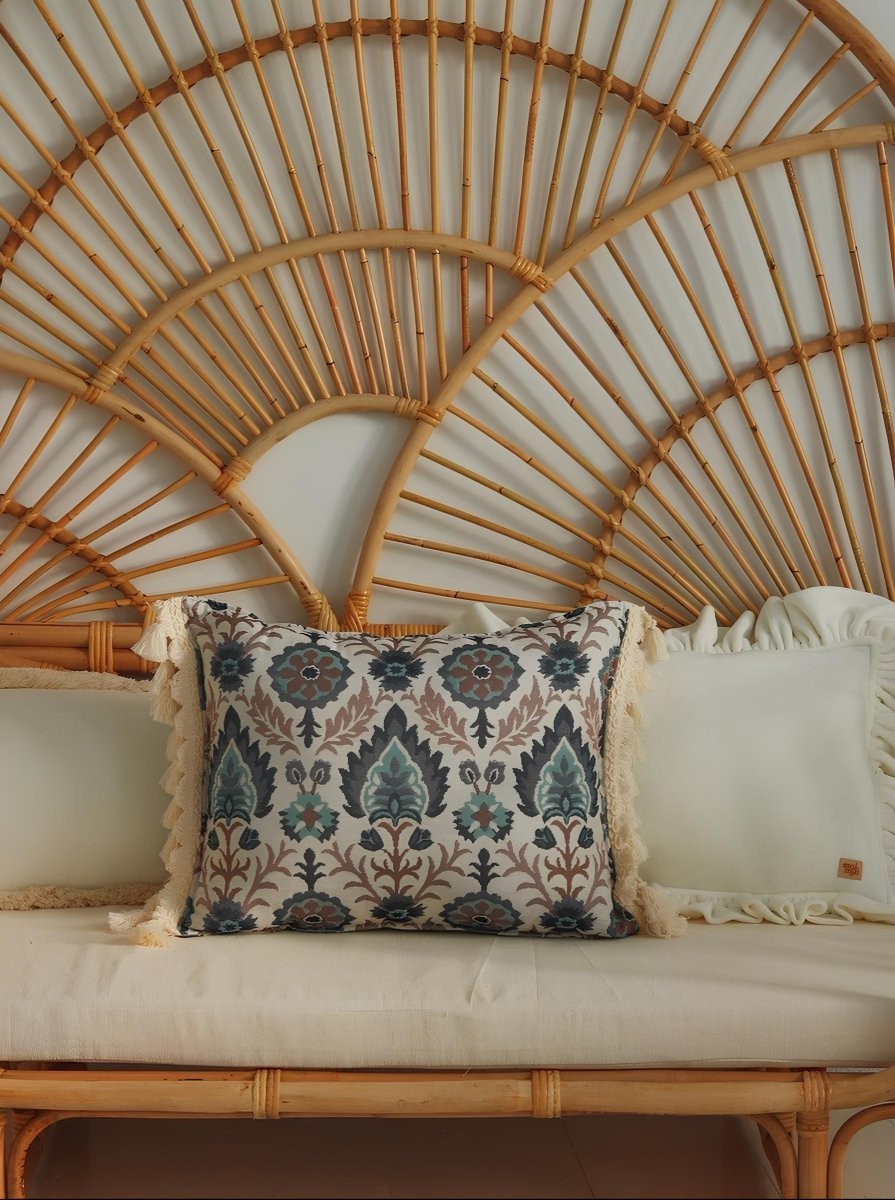 Boho Sierkussen met bloemenpatroon - Blauw