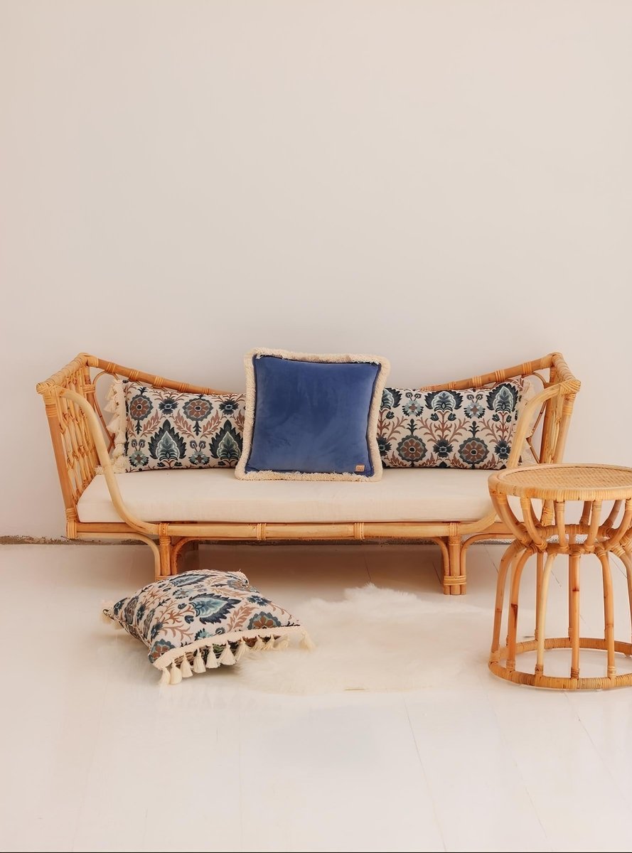 Boho Sierkussen Rechthoekig met Bloemenpatroon - Blauw