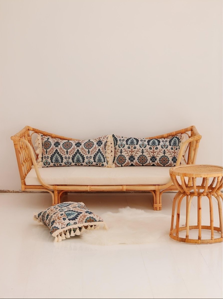 Boho Sierkussen Rechthoekig met Bloemenpatroon - Blauw