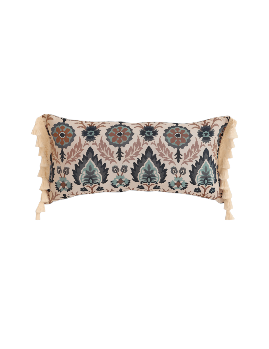 Boho Sierkussen Rechthoekig met Bloemenpatroon - Blauw
