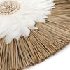 Boho Wanddecoratie Rond – Zeegras & Witte Veren Bloem