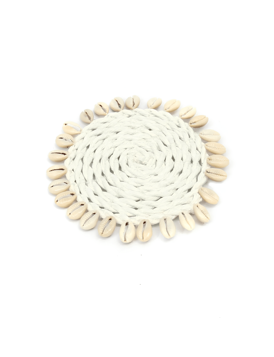 Boho Zeegras Onderzetter met Schelpen - Wit