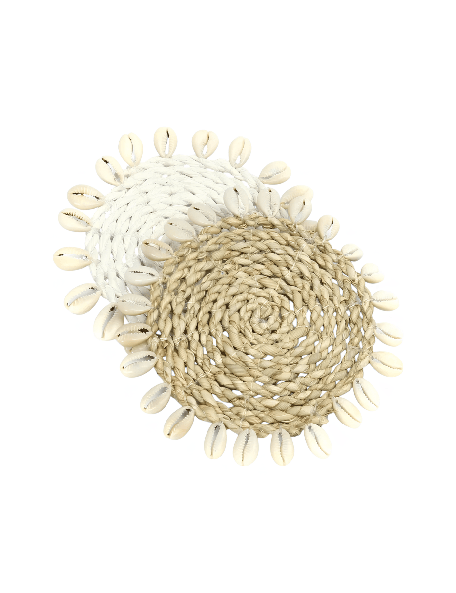 Boho Zeegras Onderzetter met Schelpen - Wit