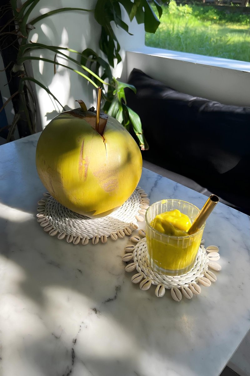 Boho Zeegras Onderzetter met Schelpen - Wit