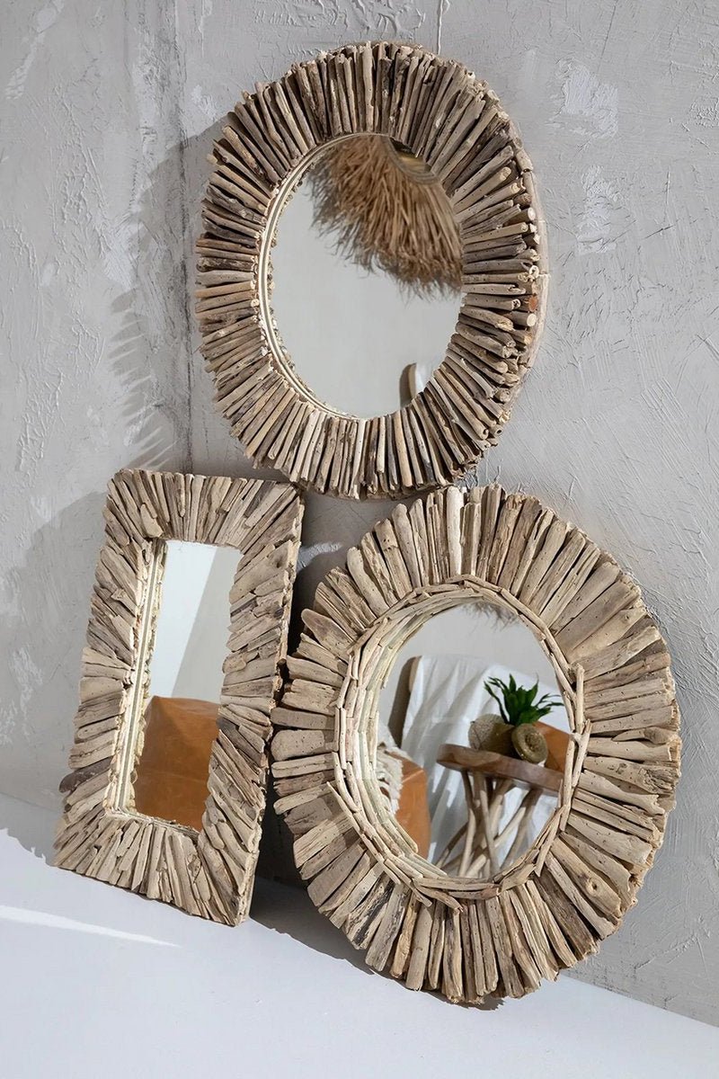 Drijfhout Rechthoekige Spiegel 60 cm – Uniek Boho Japandi Design - Studio Botanika