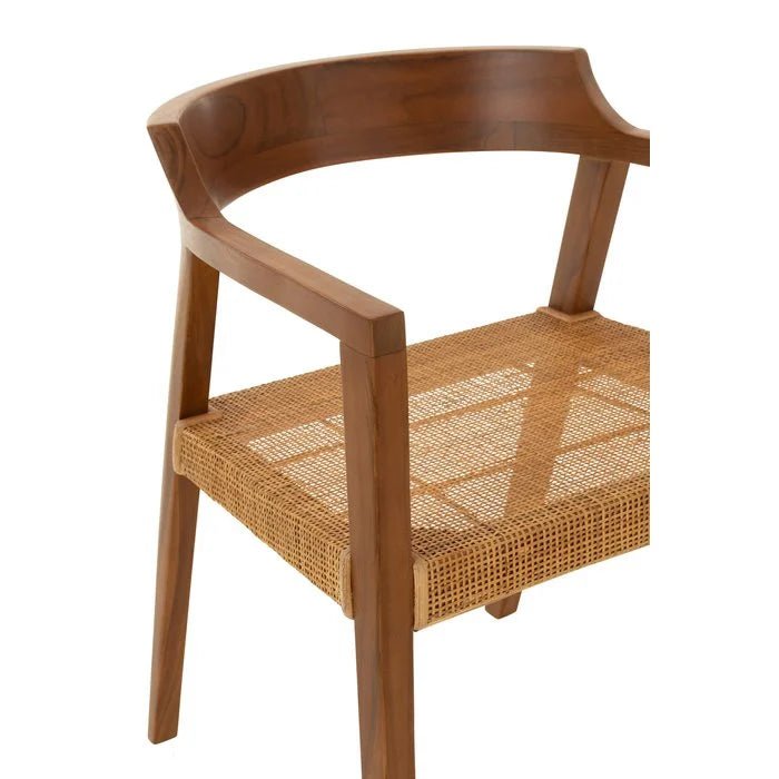 Teakhouten Eetkamerstoel met Rotan – Bruin – Japandi & Boho Interieur - Studio Botanika
