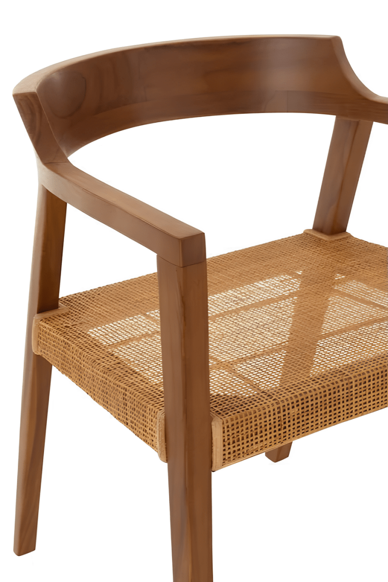 Teakhouten Eetkamerstoel met Rotan – Bruin