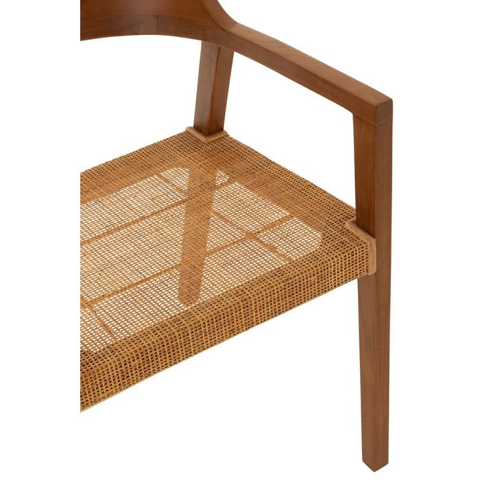 Teakhouten Eetkamerstoel met Rotan – Bruin – Japandi & Boho Interieur - Studio Botanika