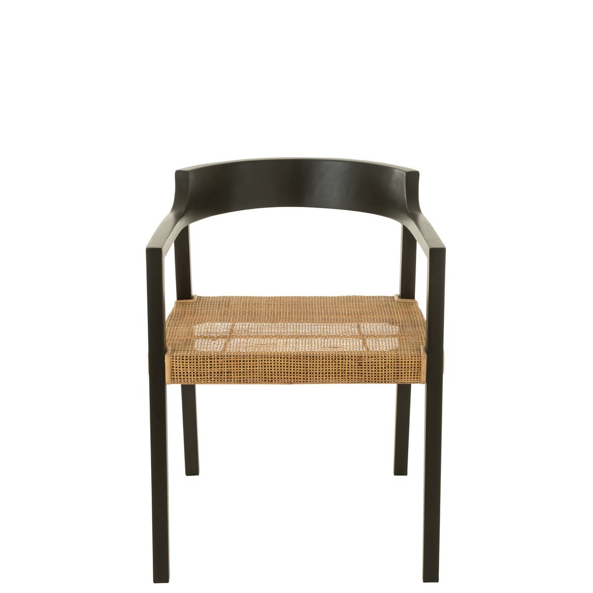 Zwarte Houten Eetkamerstoel met Rotan – Stoel Teakhout – Japandi Stijl - Studio Botanika