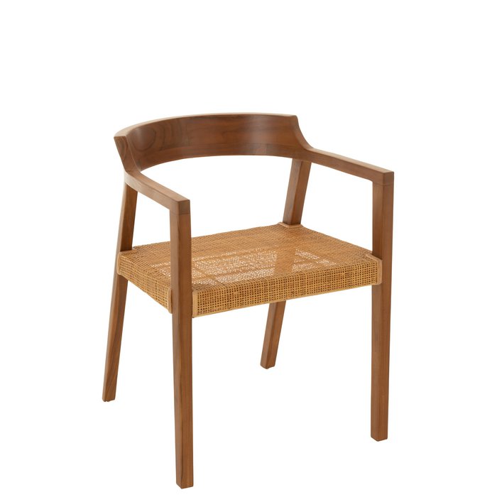 Teakhouten Eetkamerstoel met Rotan – Bruin – Japandi & Boho Interieur - Studio Botanika