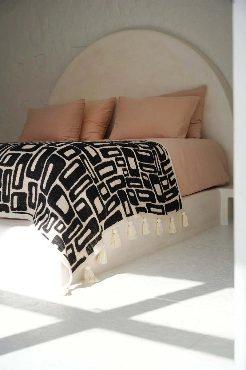 Zwart - Witte Aztec Patroon Bedsprei – Stijlvolle Deken Boho voor Bed of Bank