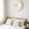 Boho Wanddecoratie Rond – Wit met Veren & Schelpen | 60x60cm - Studio Botanika