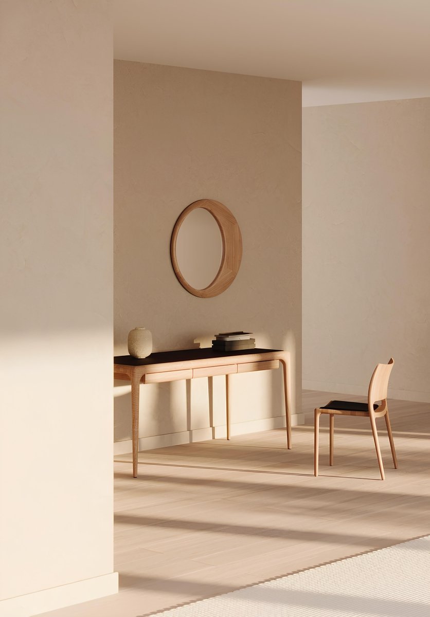 Sculpturale Design Spiegel in Maanvorm – Massief Hout