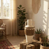 Keramieken Witte Vloervaas met Handvatten 100 cm – Wit/Gras - Boho - Studio Botanika