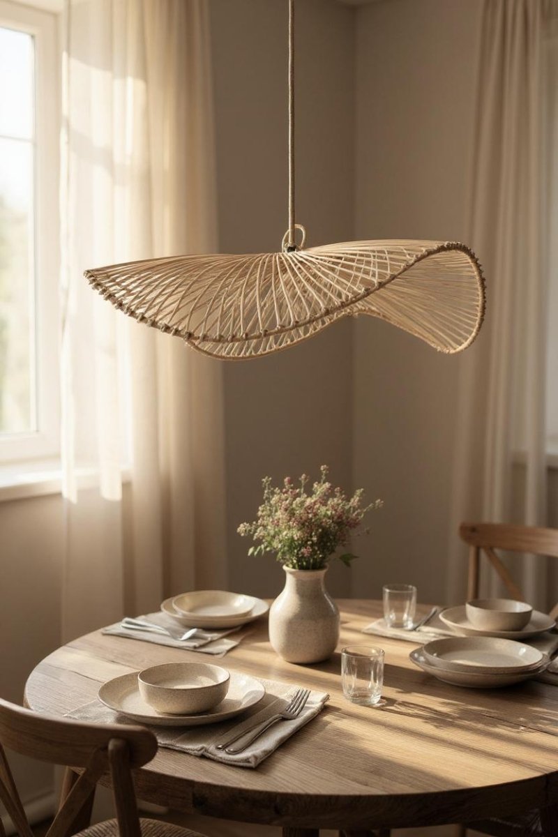 Rotan Hanglamp – Golvend Hoedvorm Design - Studio Botanika