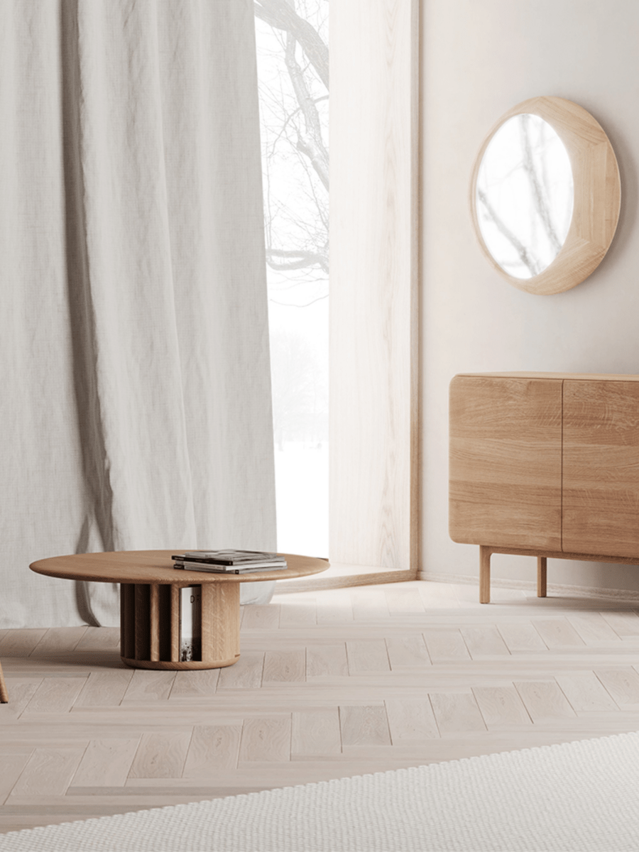 Sculpturale Design Spiegel in Maanvorm – Massief Hout - Studio Botanika