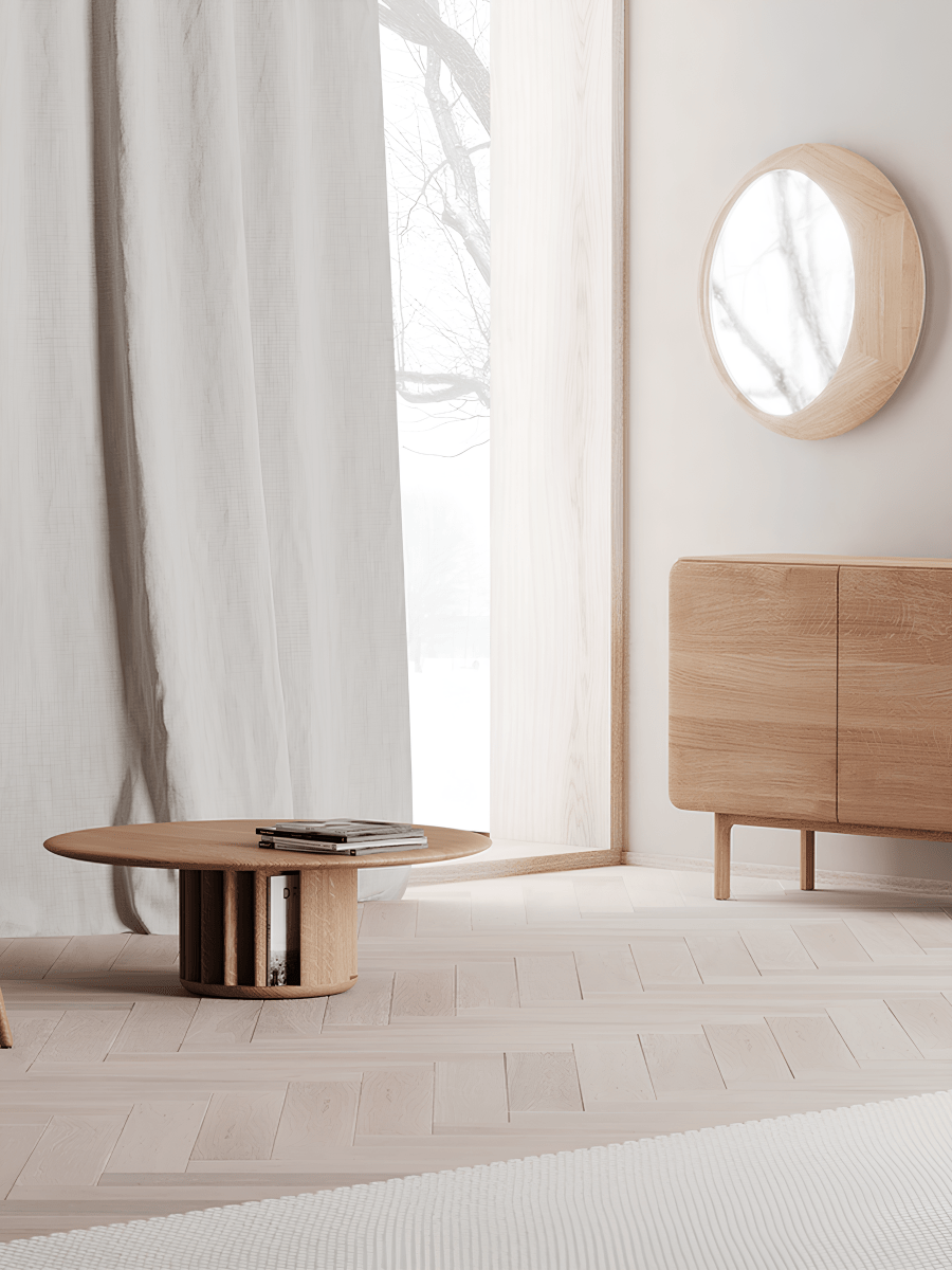 Sculpturale Design Spiegel in Maanvorm – Massief Hout