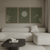Drieluik Japandi Poster – Japanse Bloesemboom, Zon en Vogels