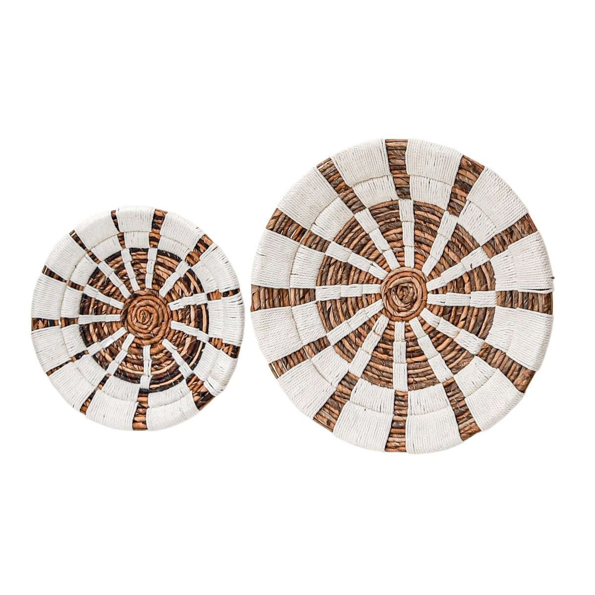 Boho Handgeweven Wanddecoratie Schalen - Wit en naturel patroon - Bananenvezel - Set van 2 - Studio Botanika