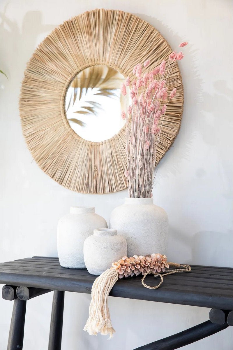 Ronde Boho Spiegel Wanddecoratie – Handgeweven Zeegras & Rotan - Boho interieur - Studio Botanika