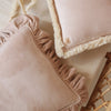 Fluwelen Sierkussen met Franjes - Beige/Roze