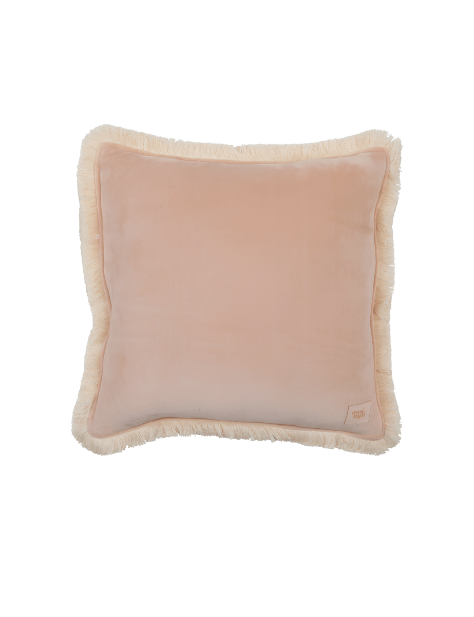 Fluwelen Sierkussen met Franjes - Beige/Roze