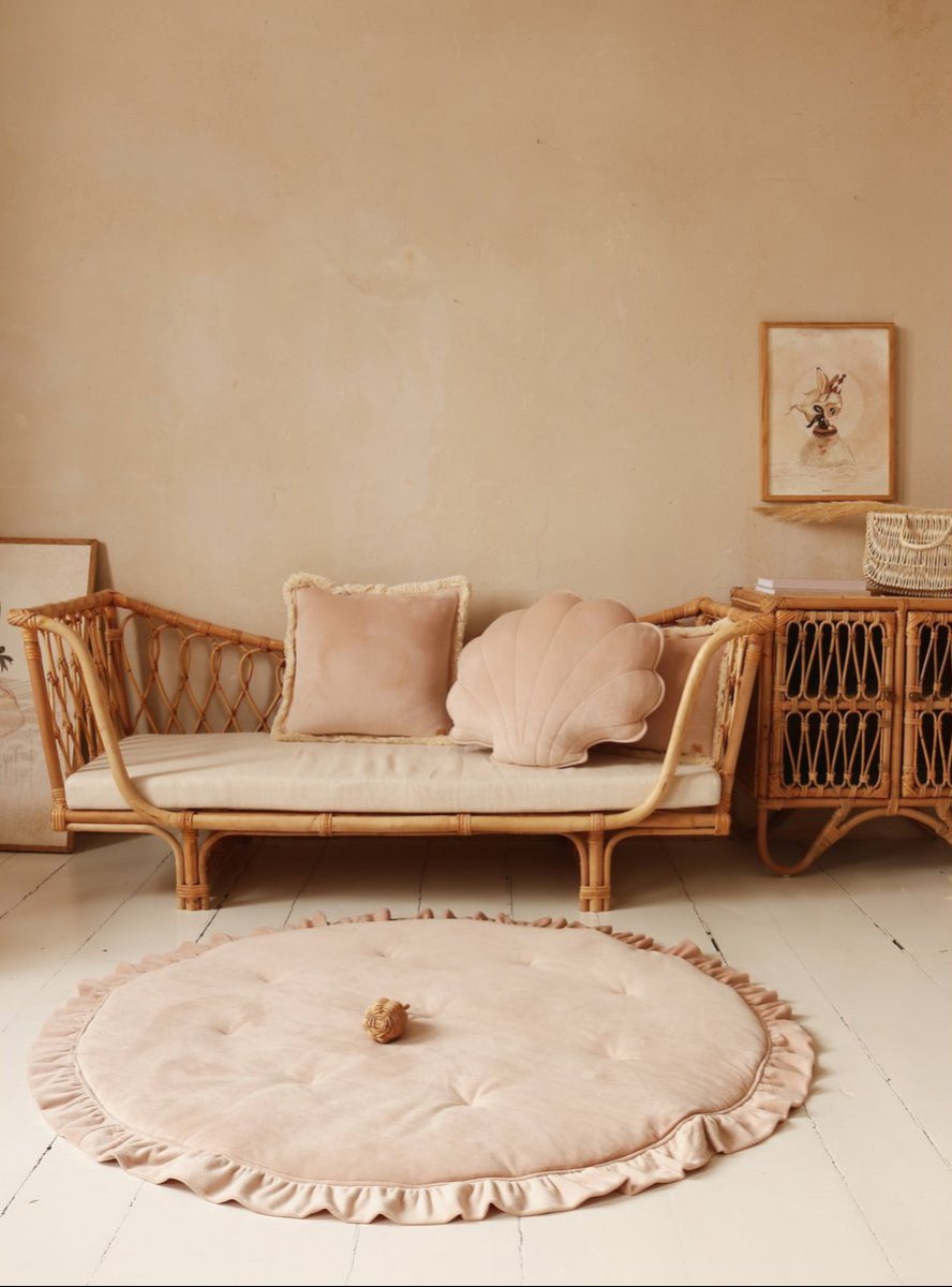 Fluwelen Sierkussen met Franjes - Beige/Roze