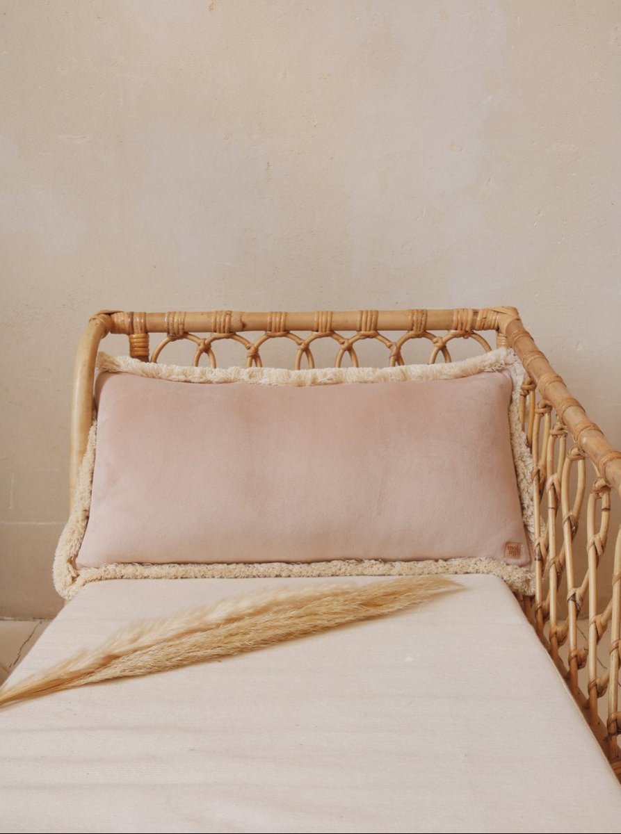 Fluwelen Sierkussen Rechthoekig met Franjes - Beige/Roze
