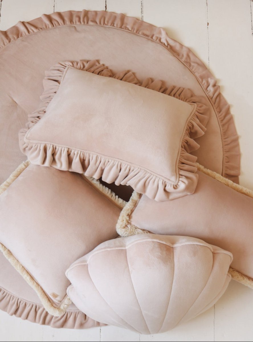 Fluwelen Sierkussen Rechthoekig met Franjes - Beige/Roze