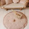 Fluwelen Sierkussen Rechthoekig met Franjes - Beige/Roze
