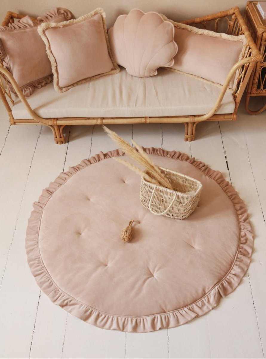 Fluwelen Sierkussen Rechthoekig met Franjes - Beige/Roze