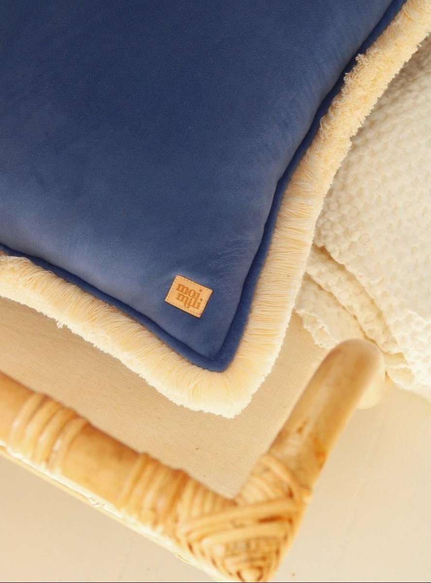 Fluwelen Sierkussen Rechthoekig met Franjes - Blauw