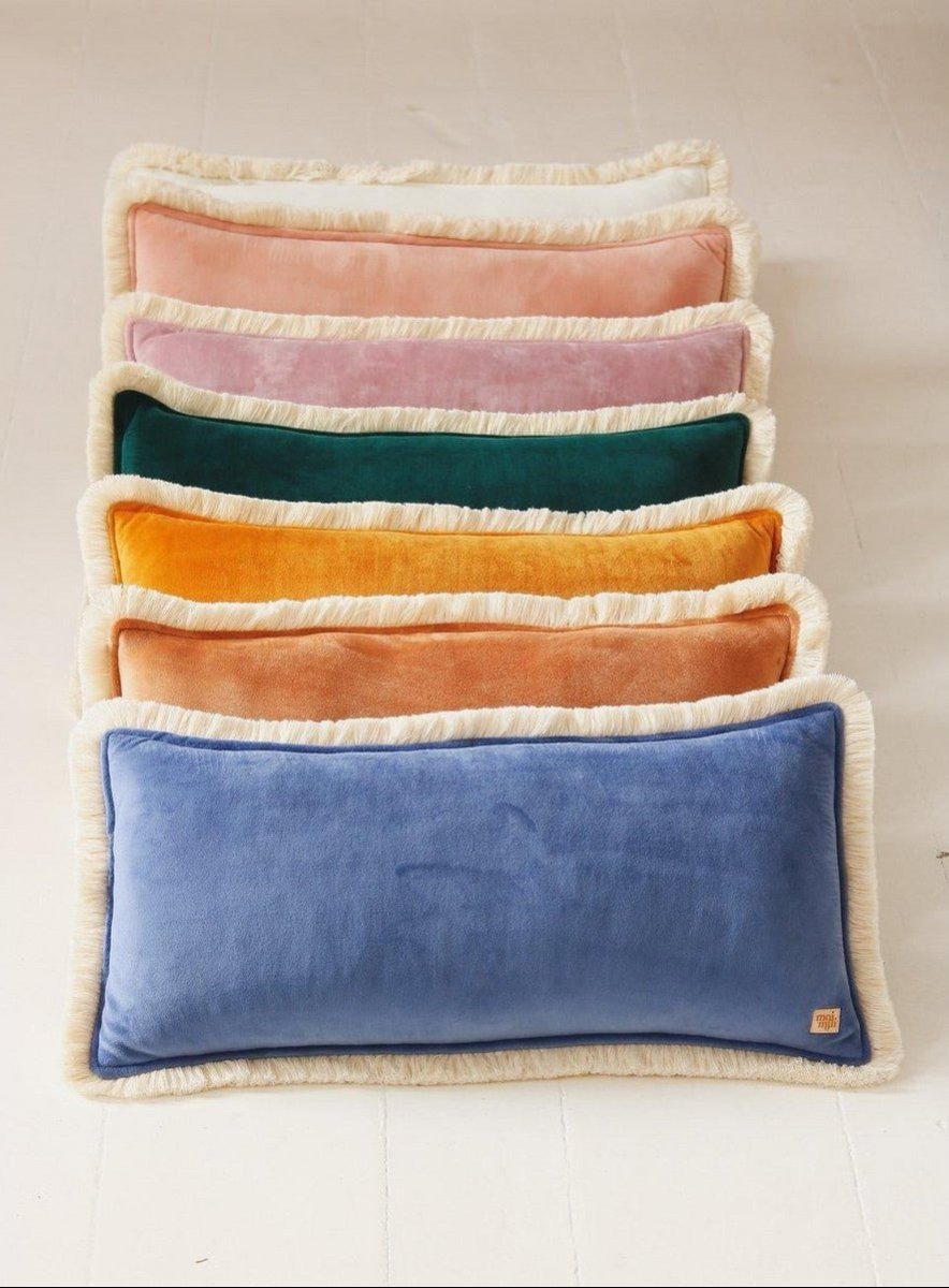 Fluwelen Sierkussen Rechthoekig met Franjes - Blauw
