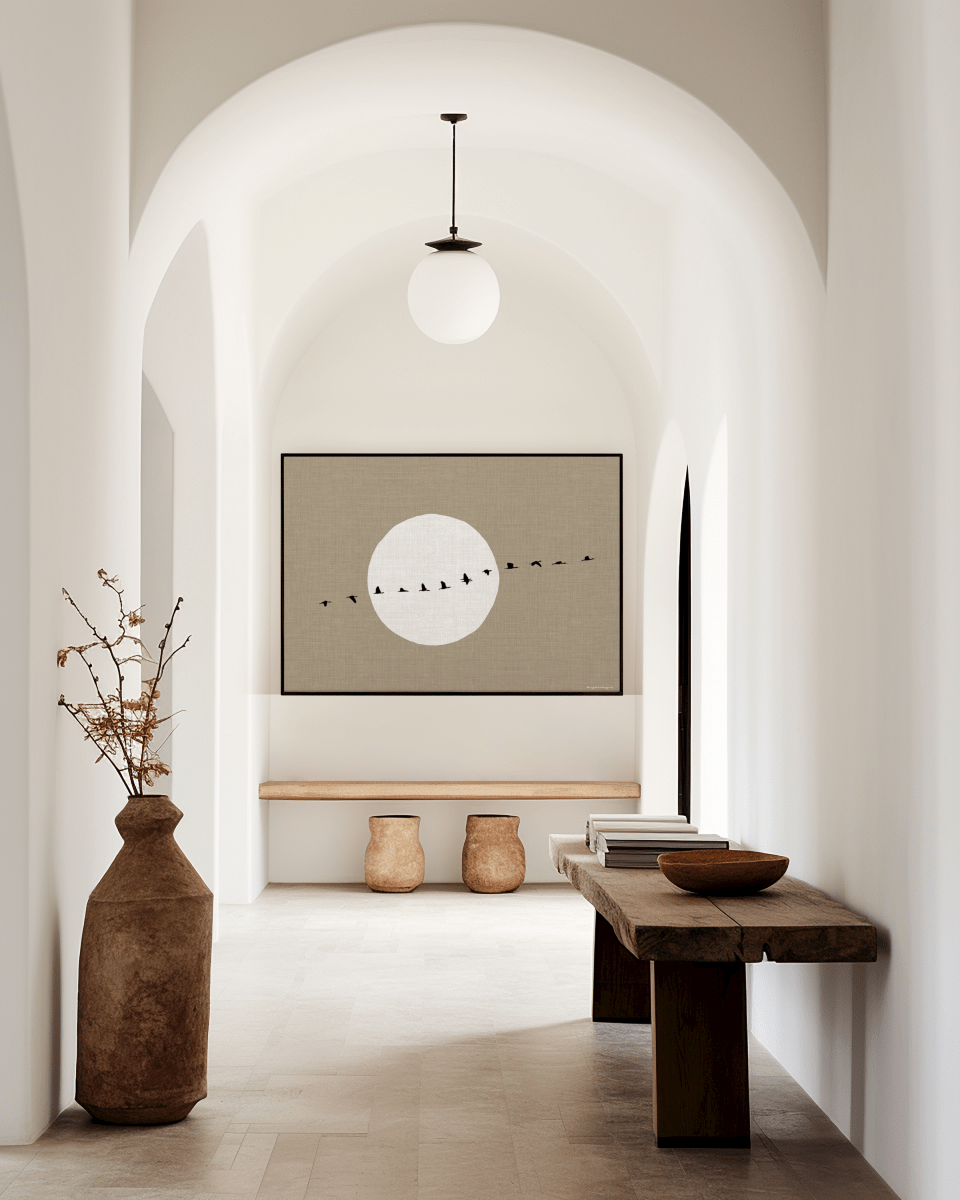 Japandi Poster Linnen Look - Zon & Vogels