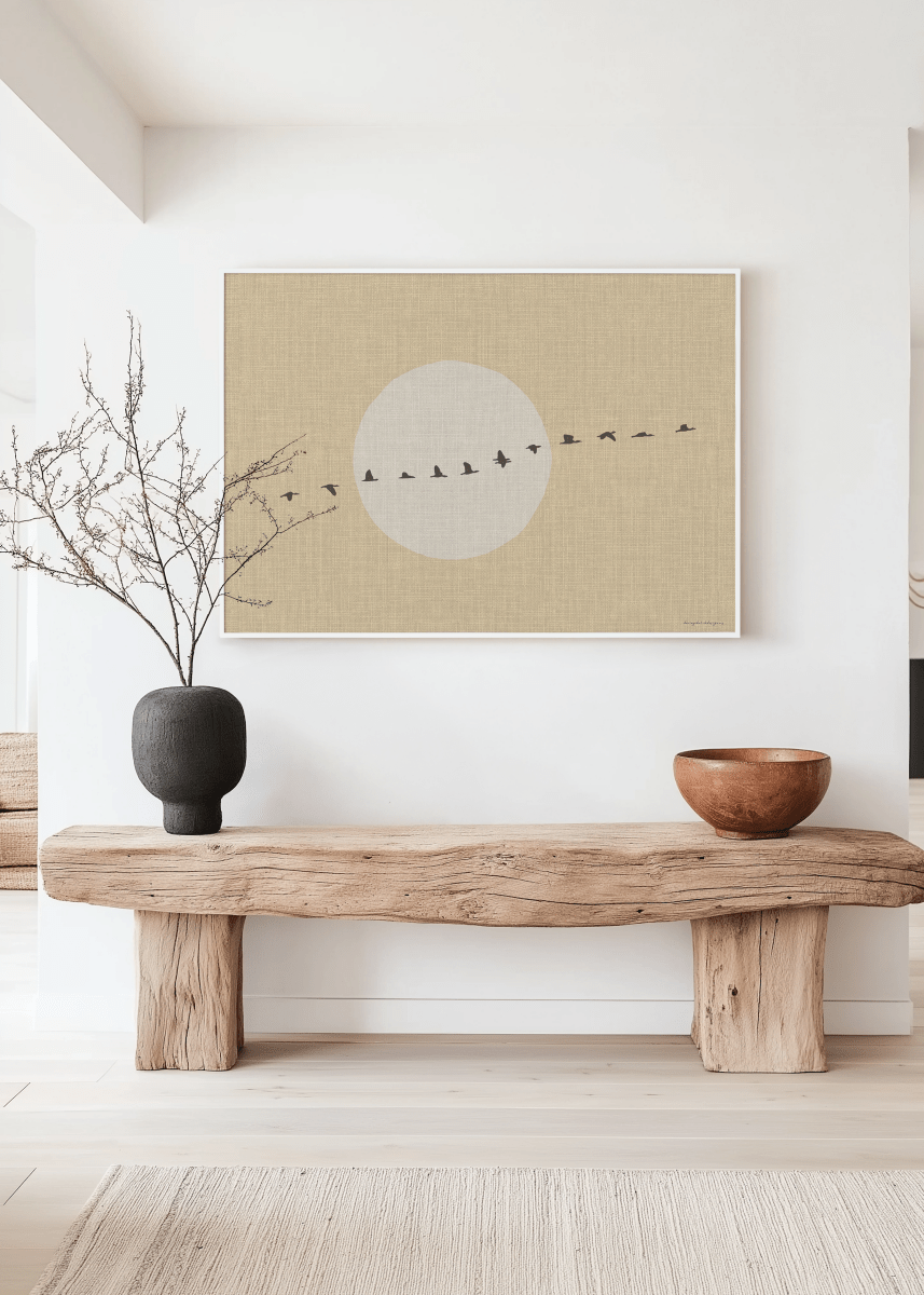 Japandi Poster Linnen Look - Zon & Vogels