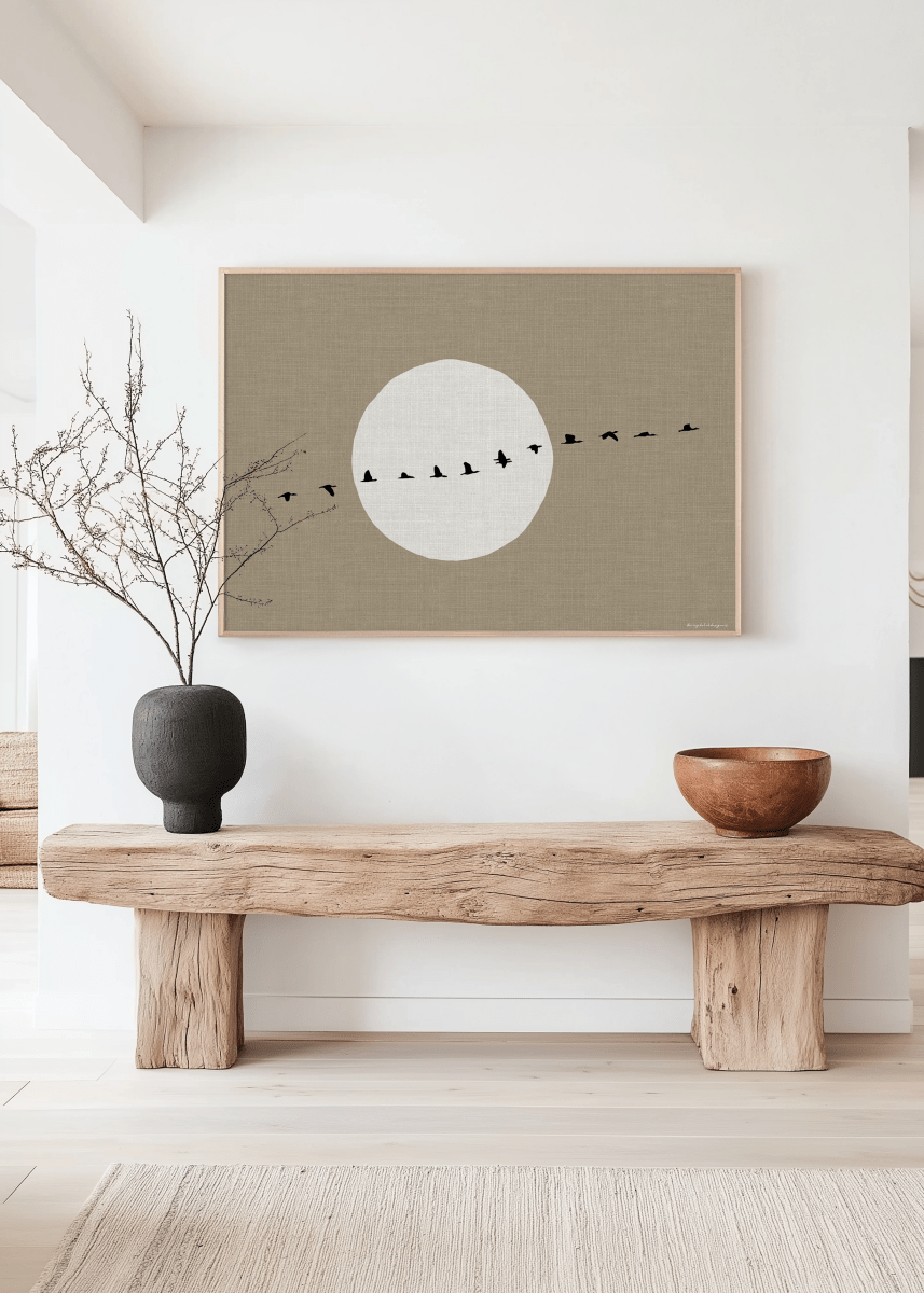 Japandi Poster Linnen Look - Zon & Vogels