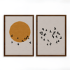 Japandi Poster Tweeluik – Zon en Vogels Wanddecoratie