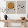 Japandi Poster Tweeluik – Zon en Vogels Wanddecoratie