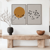 Japandi Poster Tweeluik – Zon en Vogels Wanddecoratie