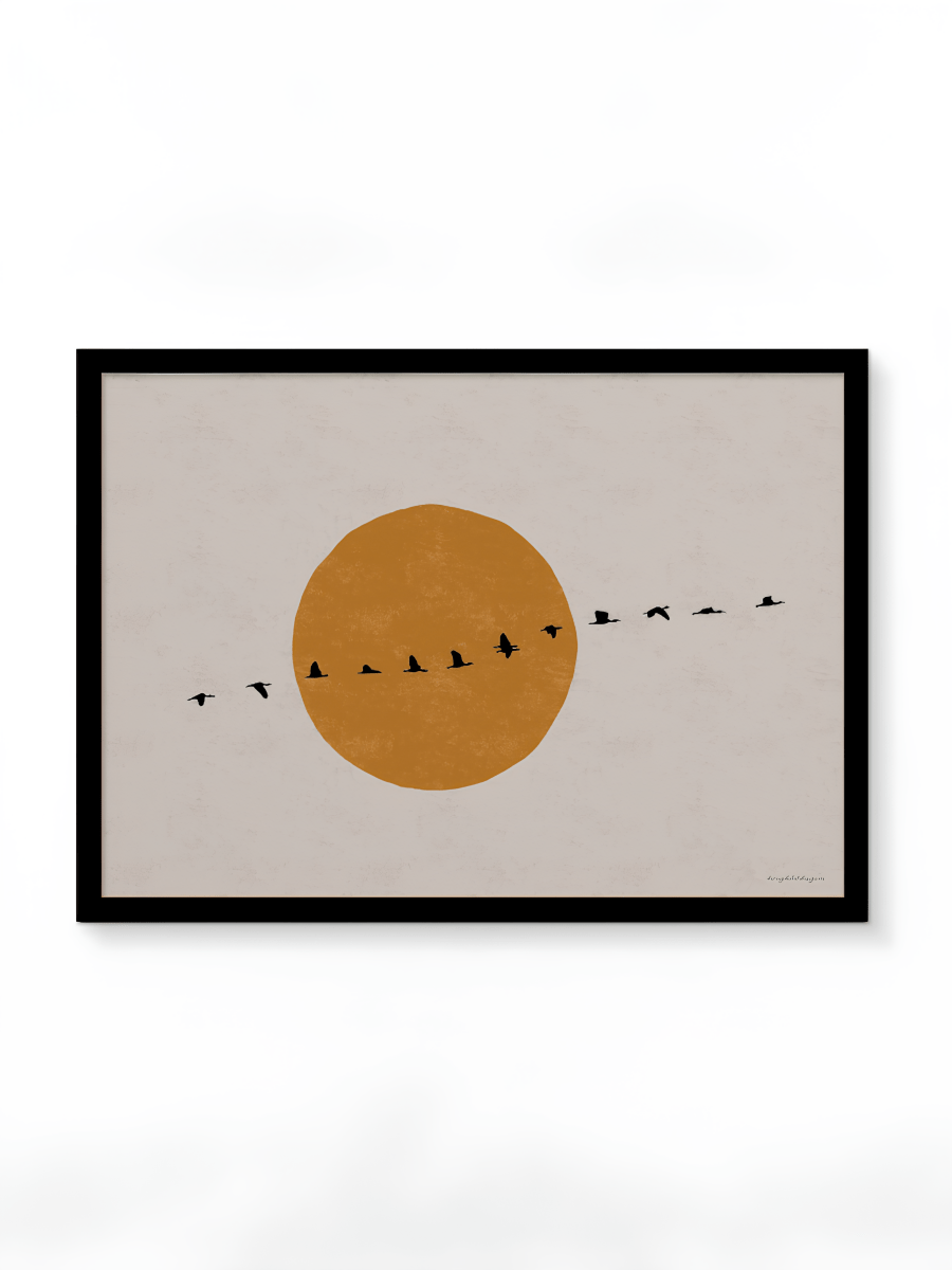 Japandi Poster – Zon & Vogels