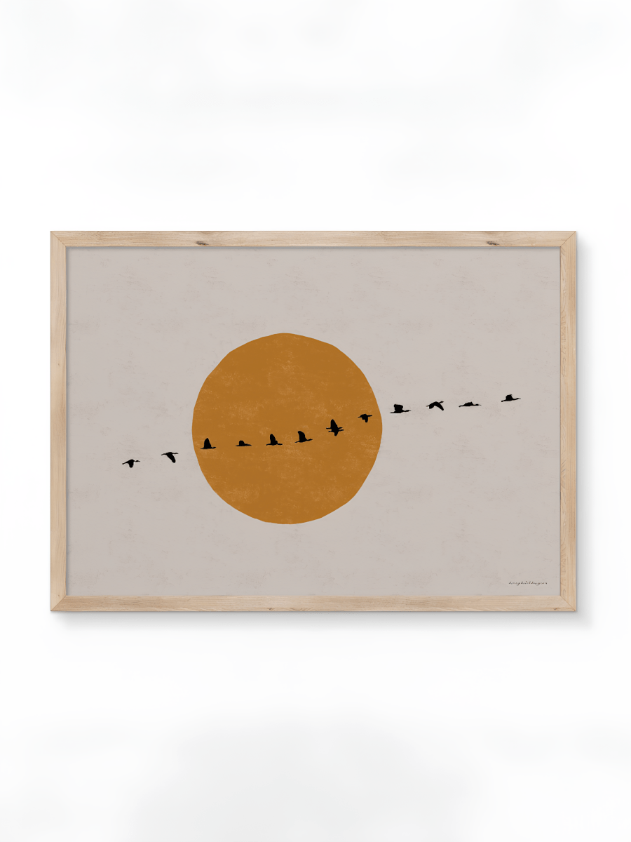 Japandi Poster – Zon & Vogels