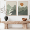 Japandi Tweeluik Poster – Rivier, Bergen & Zon