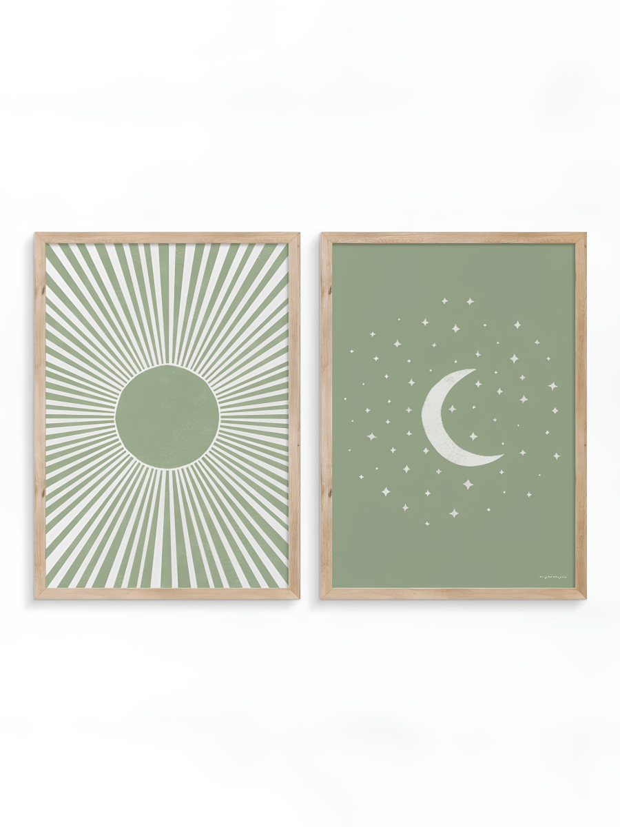 Japandi Tweeluik Poster – Zon en Maan