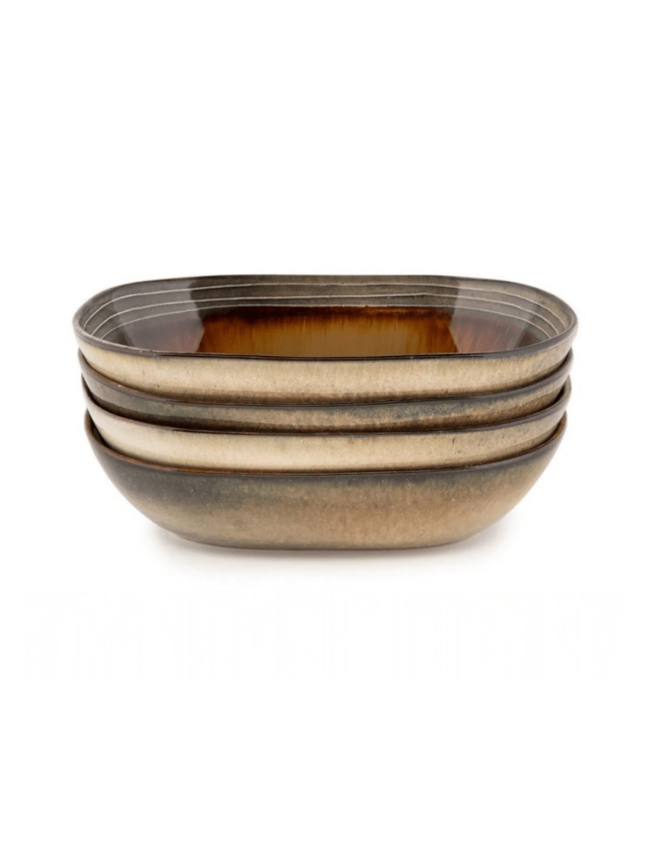 Keramiek Ovale Kom Amber - Set van 4