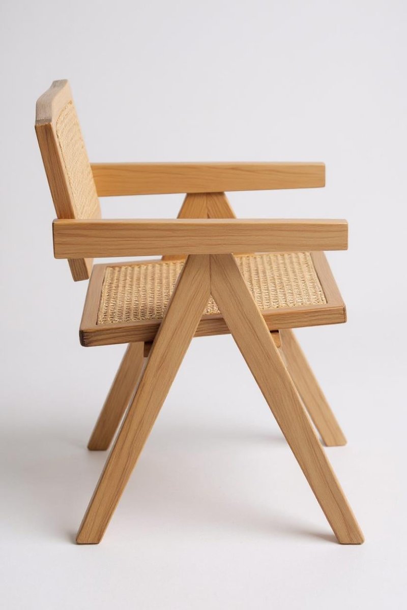 Houten Eetkamerstoel Naturel met Rotan – Boho Japandi Stijl - Studio Botanika