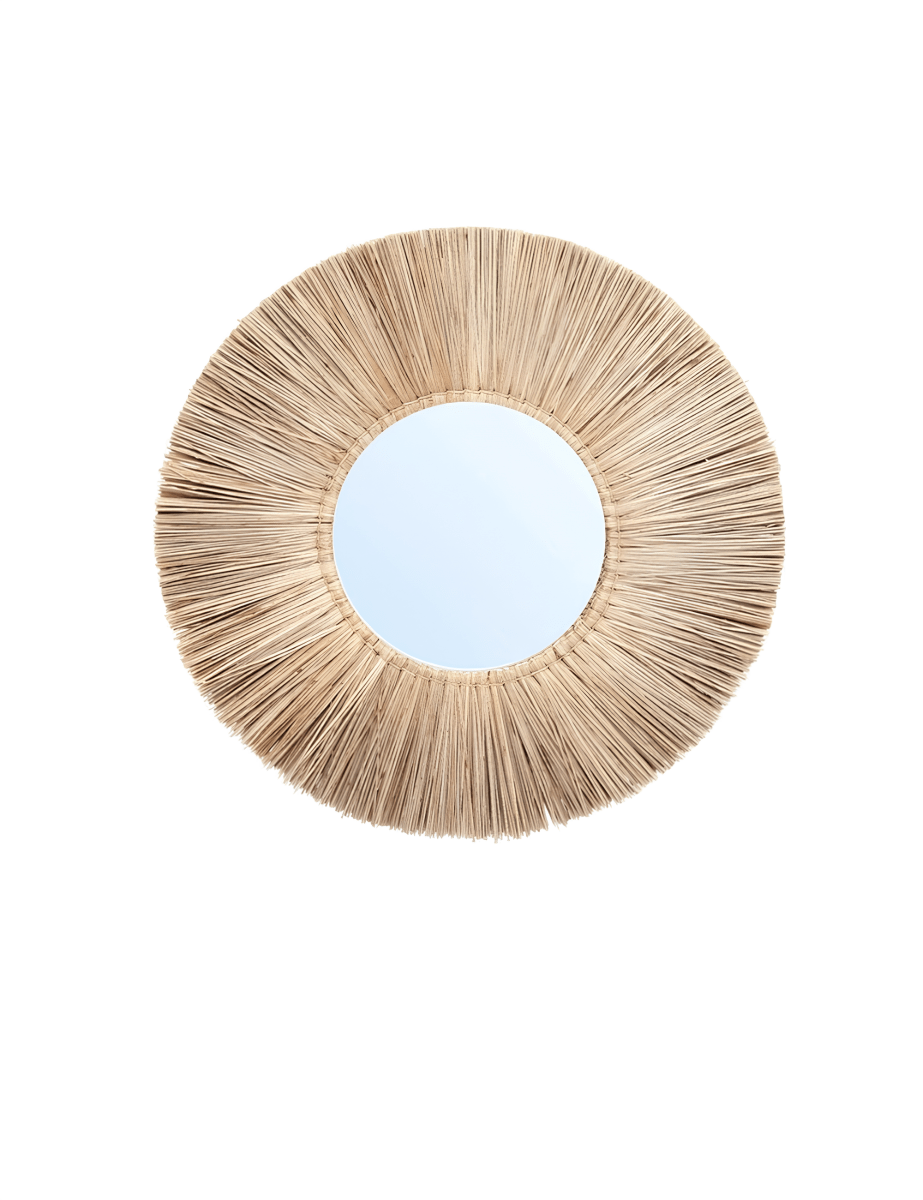 Ronde Boho Spiegel Wanddecoratie – Handgeweven Zeegras & Rotan