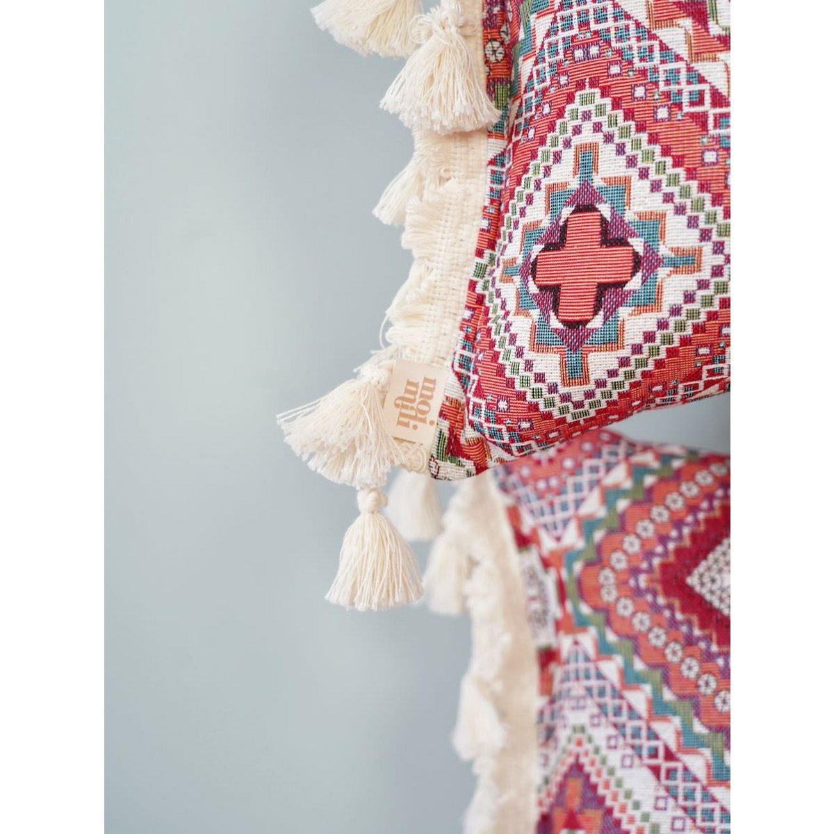 Roze Boho Sierkussen Rechthoekig met Franjes