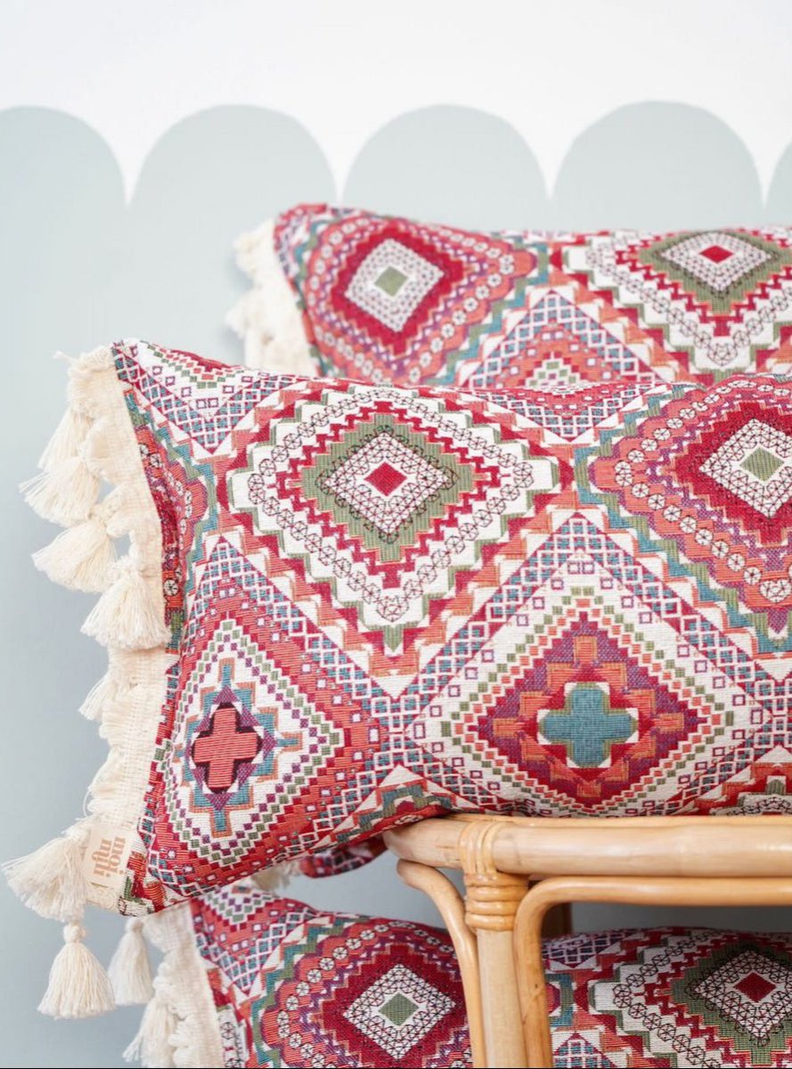 Roze Boho Sierkussen Rechthoekig met Franjes