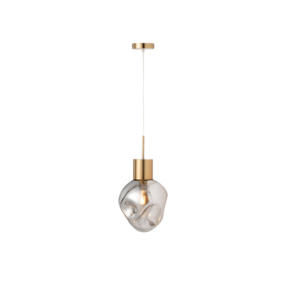 Gouden Hanglamp met Grijs Glas – Elegant Design voor Modern & Japandi Interieur