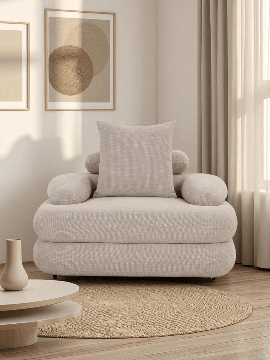 Japandi Loungestoel Beige - Bouclé stof